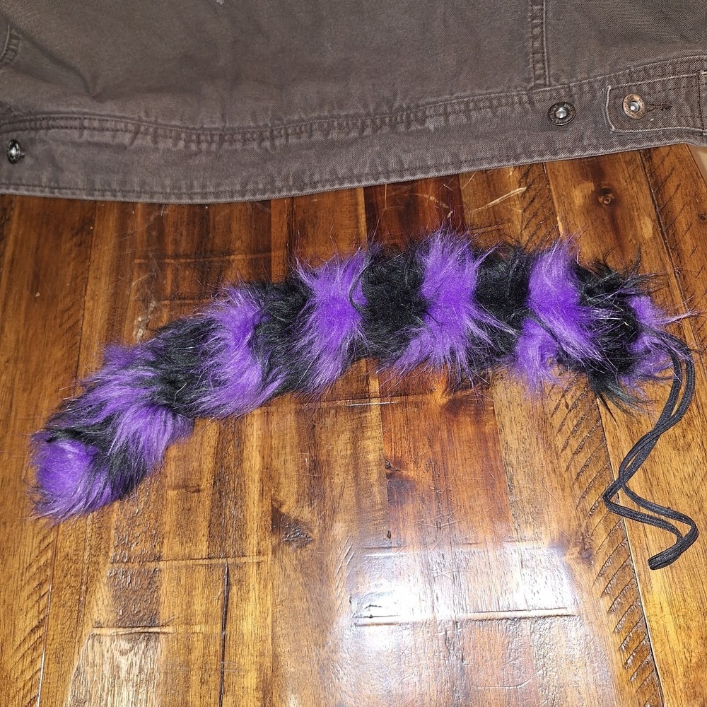 Purple Black Faux Fur Cosplay Tail Cat Fox Style Halloween Costume Accessory 1pc - Picture 5 of 7